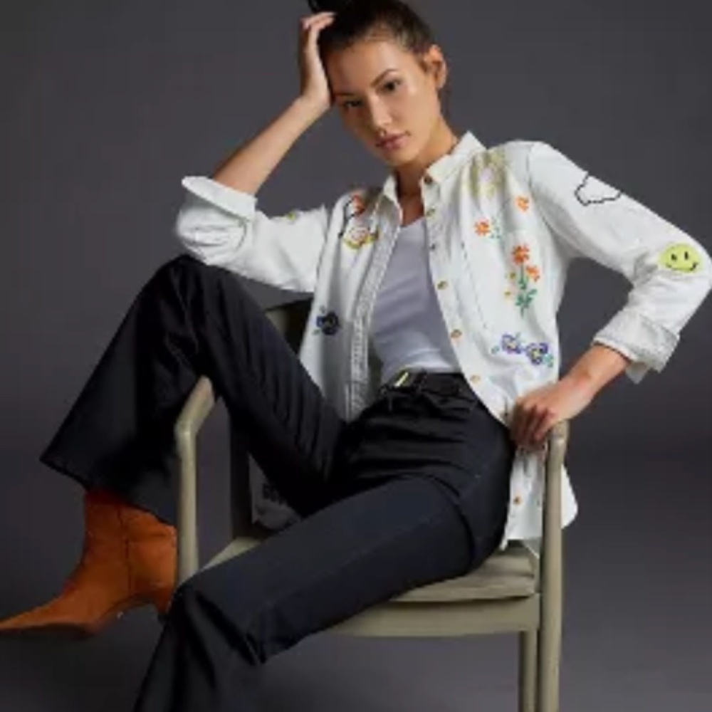 Anthropologie Pilcro Icon Embroidered Buttondown